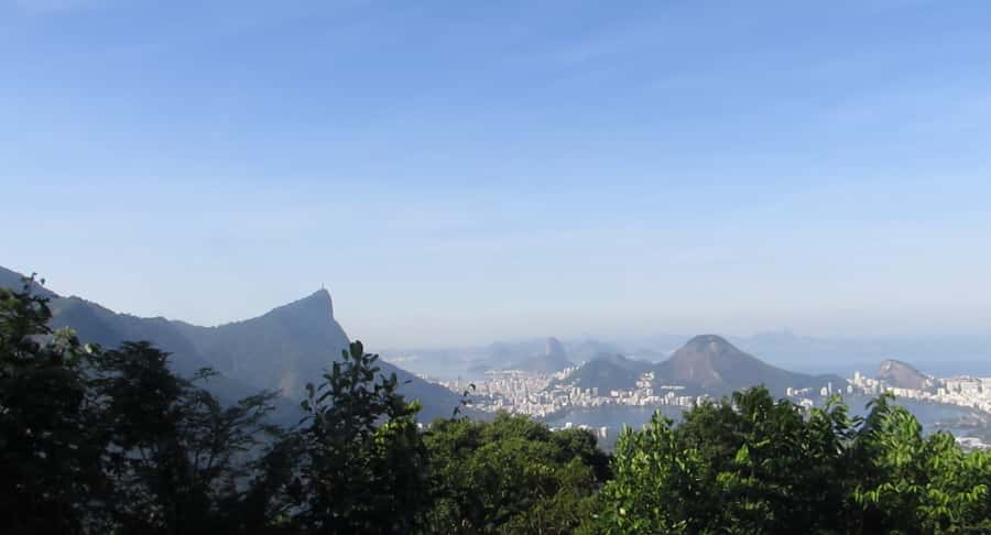 Rio: Botanical Garden, Tijuca Forest, and Parque Lage Tour - Parque Lage mansion photos with Christ the Redeemer behind it